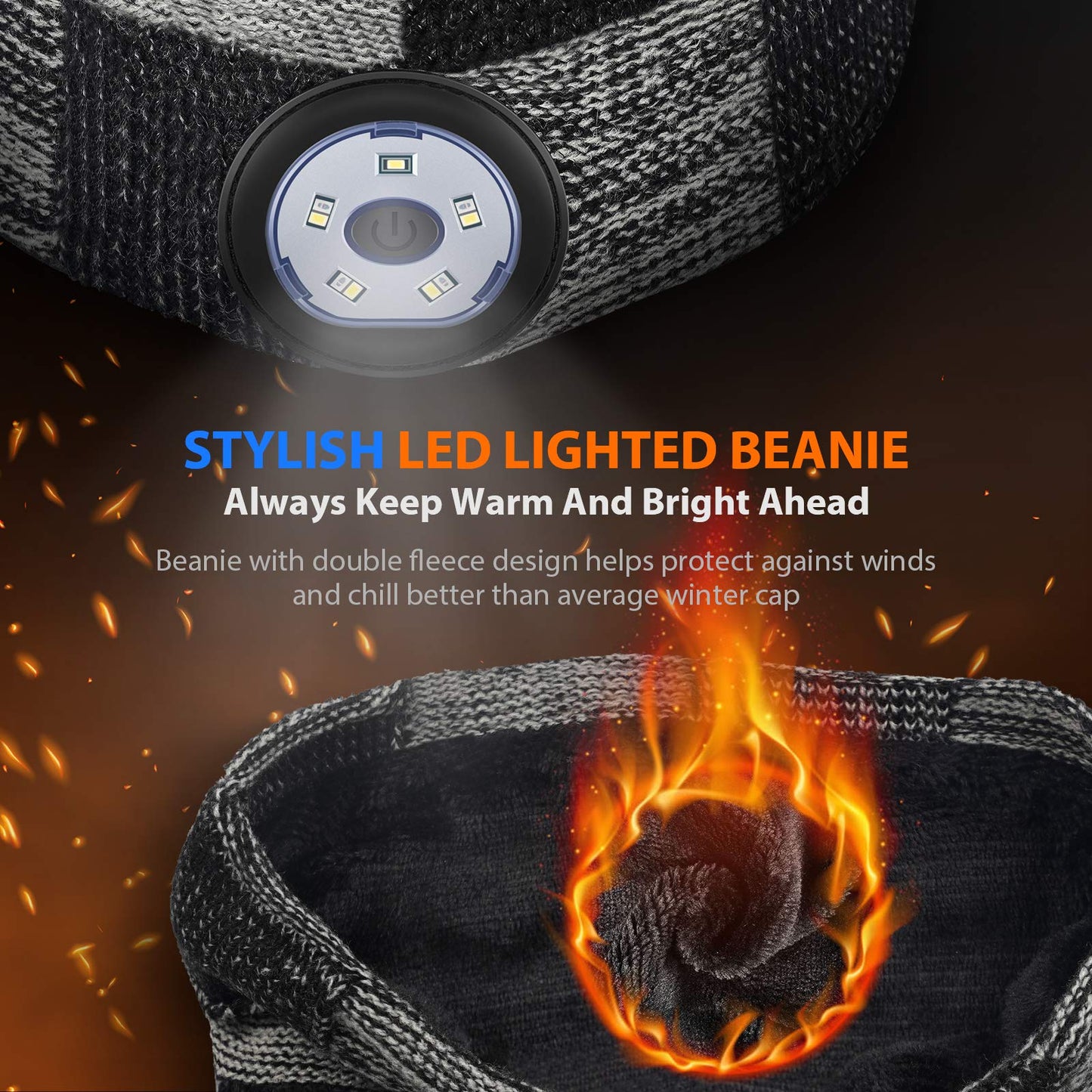 GREENEVER Stocking Stuffers for Men LED Beanie Hat with Light - Mens Gifts for Christmas Headlamp Cap Unisex Knit Lighted Headlight Hats Birthday Gifts for Dad