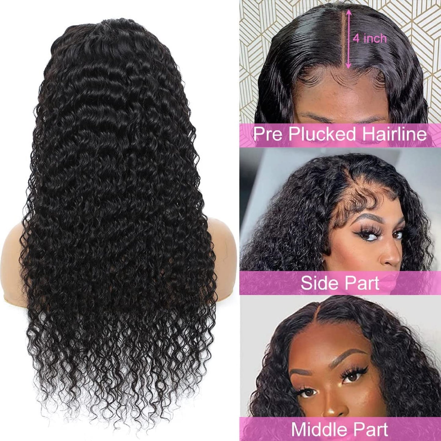 13x4 Lace Front Wigs Human Hair Lace Frontal Wigs Human Hair Deep Curly Human Hair Wig For Women Deep Wave Lace Frontal Wigs Human Hair 200% Density HD Transparent Pre Plucked (B-deep-13x4, 24inch)