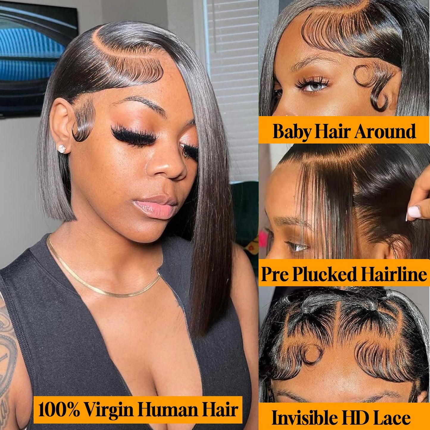 12 Inch Bob lace front wig human hair Straight Bob Wig Human Hair 13x4 HD Lace Front Wigs Human Hair 180% Short Bob Wigs for Women Glueless Bob Lace Front Wigs Human Hair Pre Plucked Natural Color