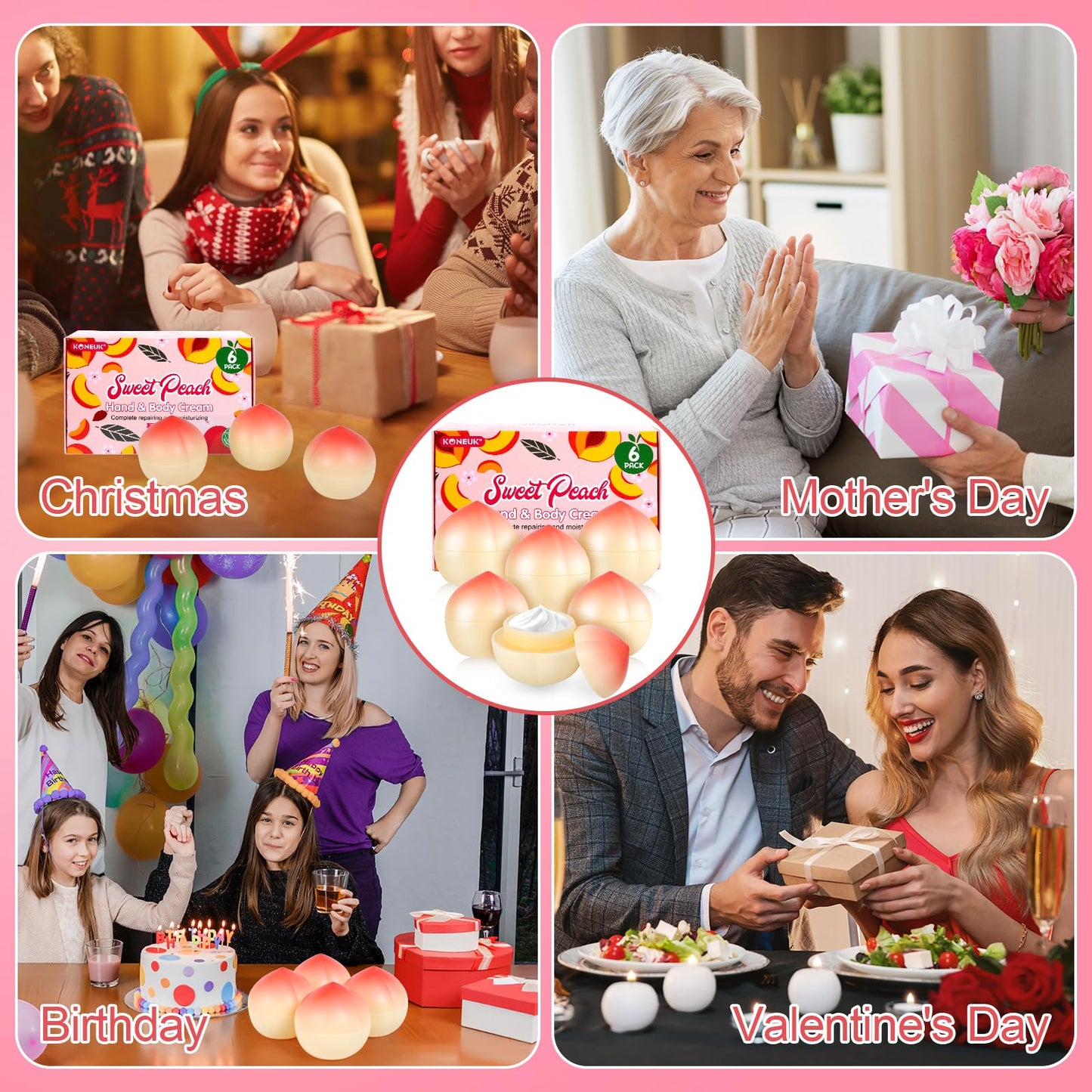 6 Pack Moisturizing Hand Cream Set, Easter Basket Stuffers, Mothers Day Gifts for Mom, Bulk Hand Lotion for Dry Cracked Hands, Teacher Appreciation Gifts and Nurses Week Gifts, 1.06 Oz (Peach)