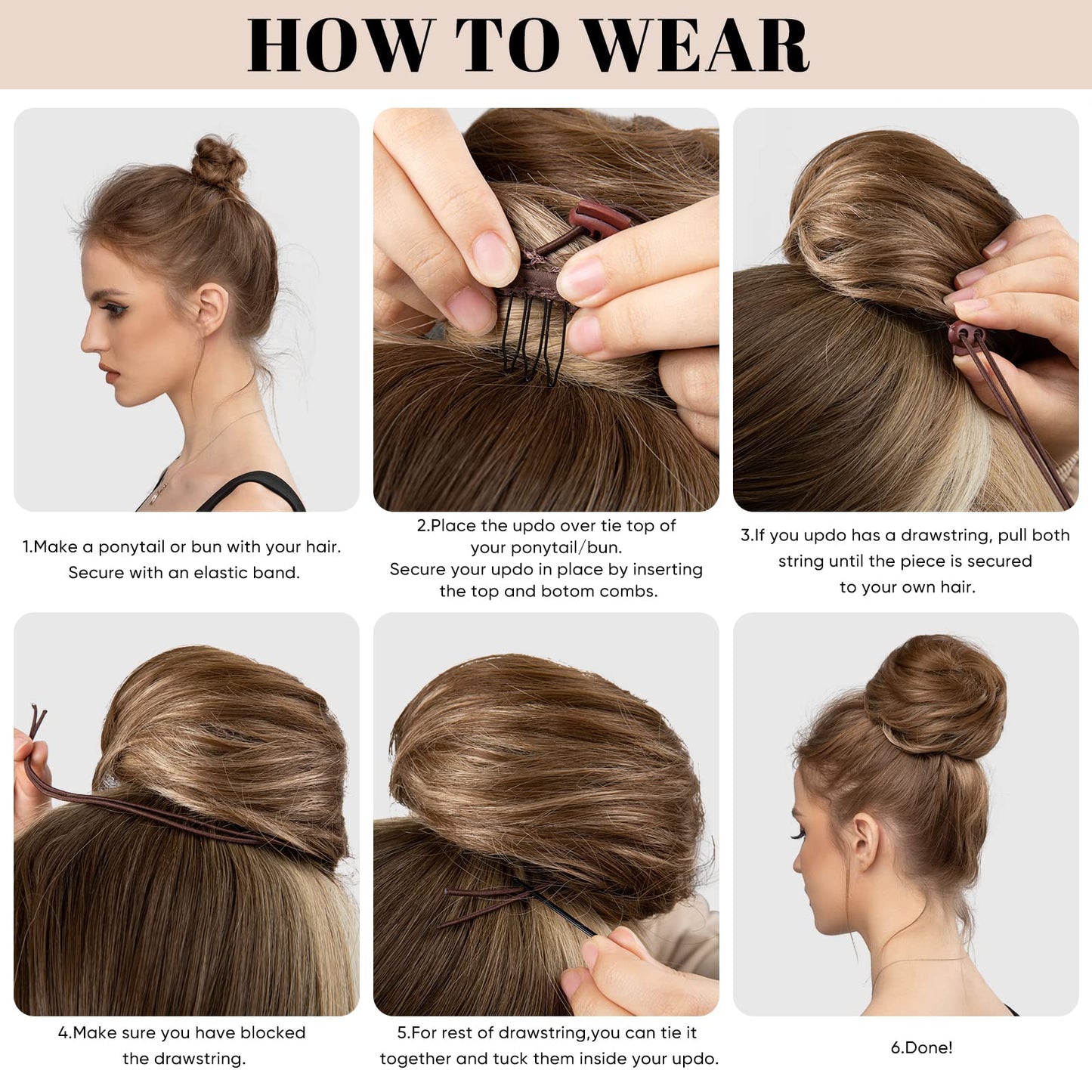 SARLA Drawstring Hair Bun Extension Dark Brown/Golden Synthetic Fake Ballet Bun Hair Piece for Women Girls Lady Updo Donut Chignon