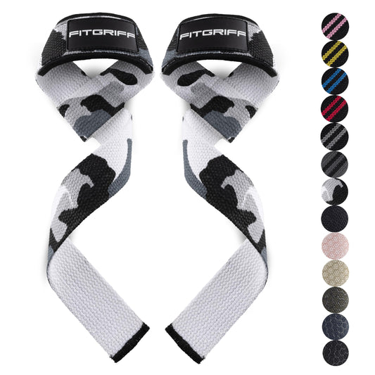 Fitgriff® Lifting Wrist Straps for Weightlifting, Gym, Deadlift, Workout (Made of Premium Cotton & Padded) - Men & Women (Standard, Grey-Camo)