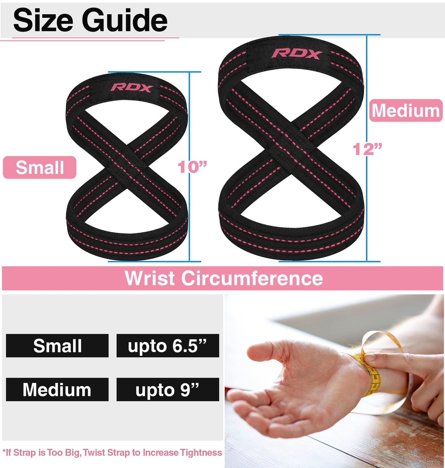 RDX Weight Lifting Straps Figure 8, Anti Slip Strap with Cuffs Wrist Support for Gym Workout Deadlift Powerlifting Bodybuilding Weightlifting, Fitness Strength Training, Hand Bar Grip for Men