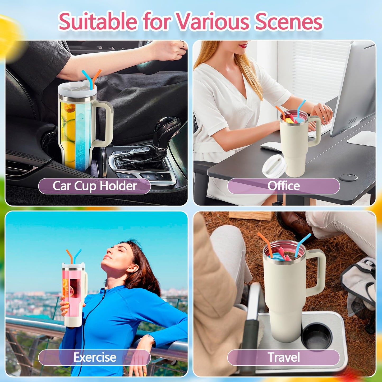 LittleHugs Silicone 2-in-1 Cup for Stanley Cup 40 oz compatible with Stanley Cup Accessories,Double Drinks Bag Fit Stanley Cups Dispense Different Beverages (Cream and Bright Blue)