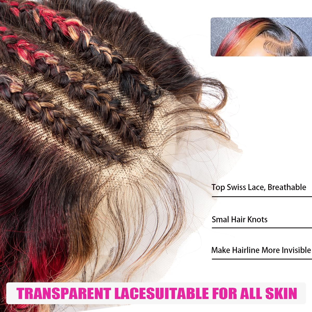 200% Density Glueless Wig Black Red Blonde Wig red and blonde highlight wig human hair Body Wave Lace Front Wigs Human Hair 13X6 Lace Front Human Hair Wigs Pre Plucked with Baby Hair 28 Inch