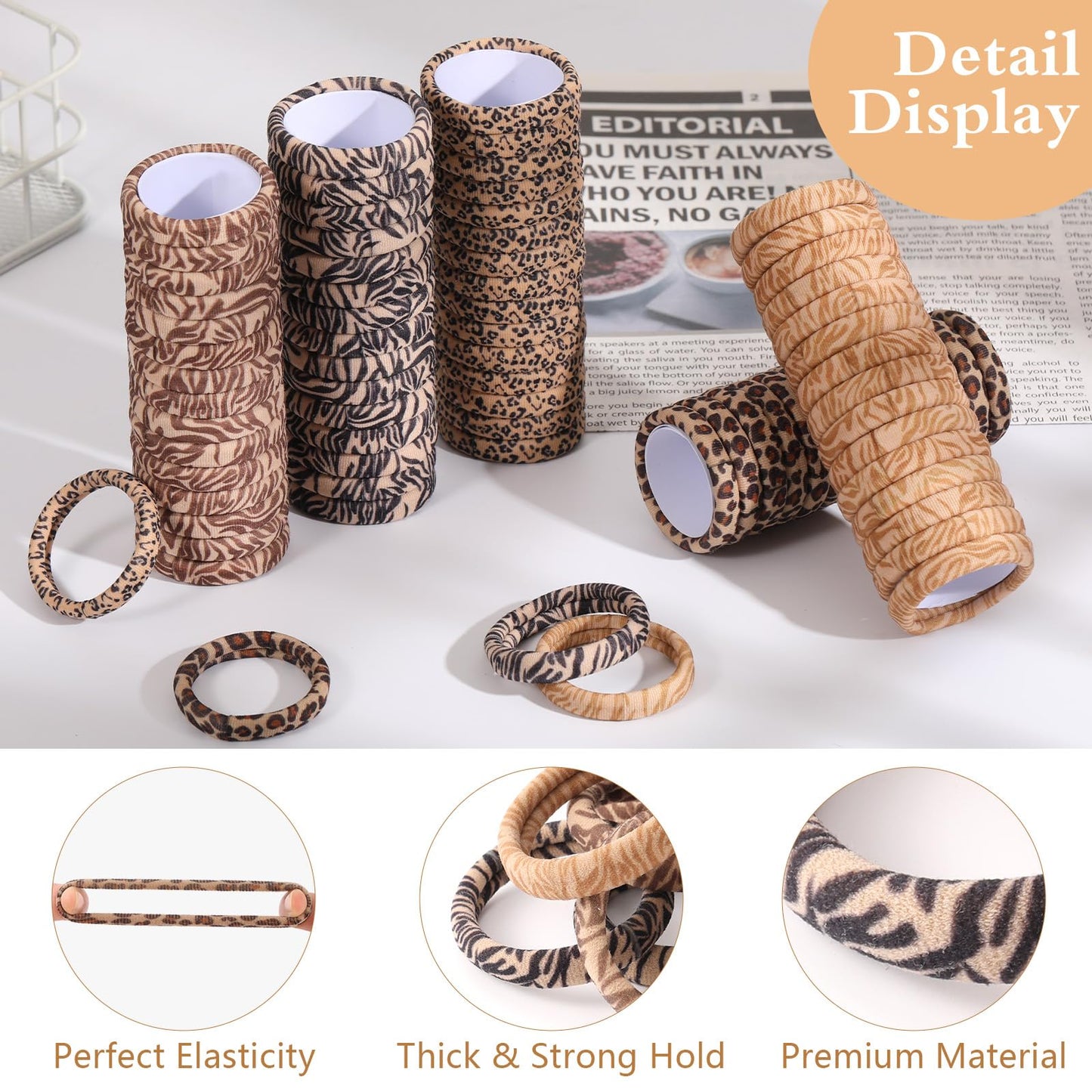Bessrung 100PCS Seamless Elastic Hair Ties for Women Girls, No Damage Ponytail Holders for Thin Thick Hair, Leopard Animal Print Hair Bands for Women's Hair, Hair Accessories for Girls