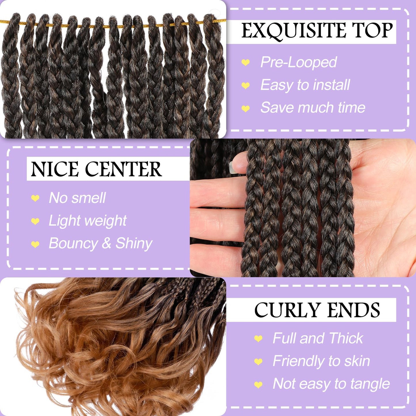Curly Crochet Hair 24 Inch Goddess Box Braids Crochet Hair Pre Looped French Curl Crochet Braids French Curly Braiding Hair for Women 8 Packs Crochet French Curl Braids Hair Extension (1B/30)