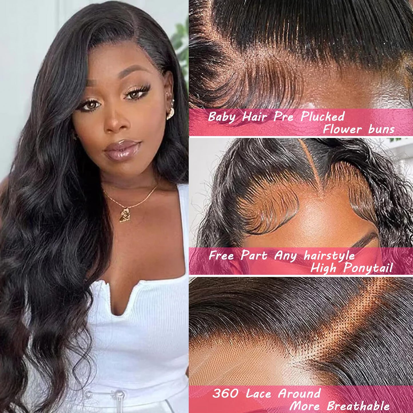 360 Lace Front Wigs Human Hair Pre Plucked,Glueless Virgin Human Hair Wave 360 Lace Frontal Wigs for Black Women With Baby hair (360 lace front wigs human hair loose wave, 22inch)