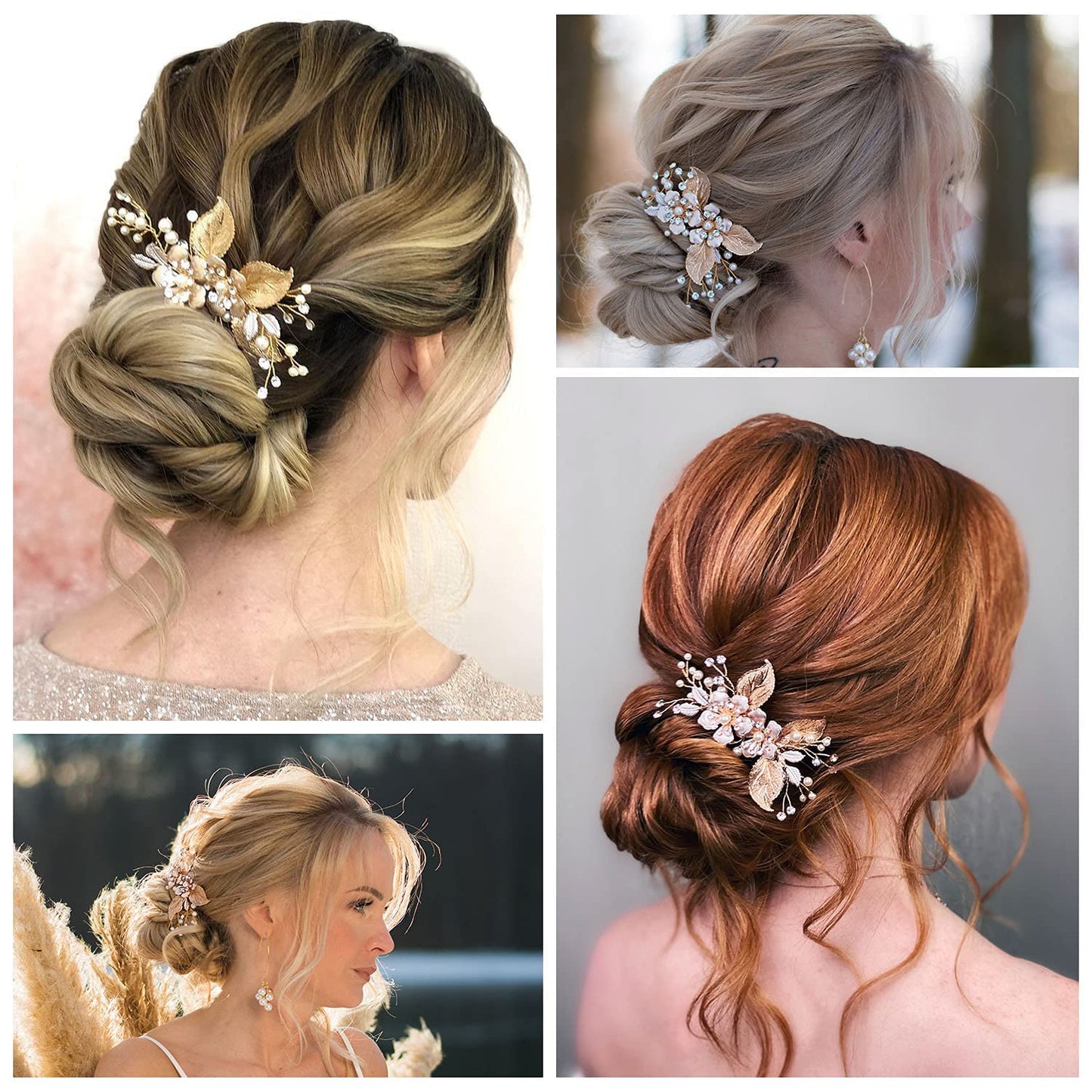 SWEETV Gold Wedding Hair Comb-Handmade Bridal Hair Clip Wedding Hair Accessories for Women