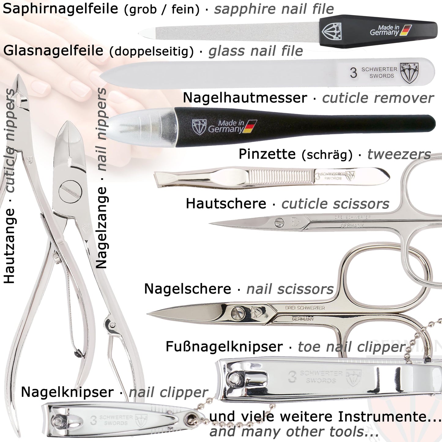 3 Swords Germany - brand quality 16 piece manicure pedicure grooming kit set fashion leather case light pink, Made in Germany