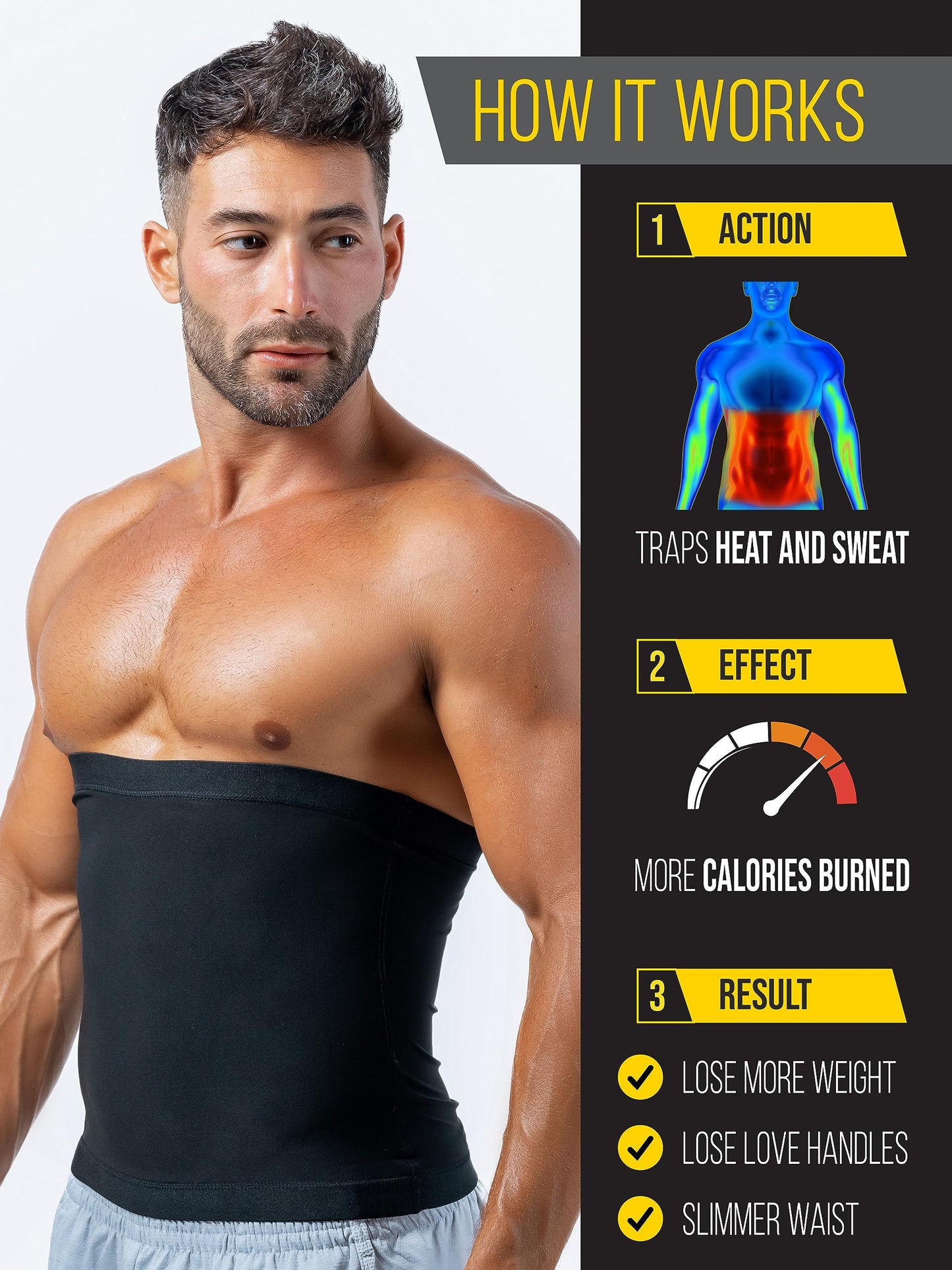 Sweat Spark Waist Trimmer for Men (Black, XS) - Sweat More, Shape Your Back & Abdomen, Wear During Workout