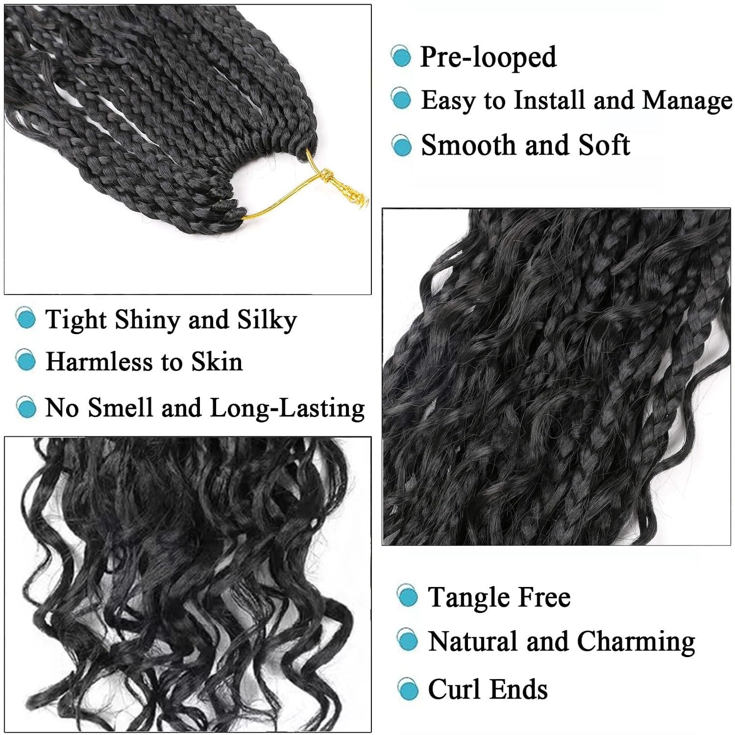 Goddess Box Braids Crochet Hair With Curly Ends 8 Packs-14 Inch Crochet Hair for Black Women Bohomian Crochet Box Braids (Black, 14inch)