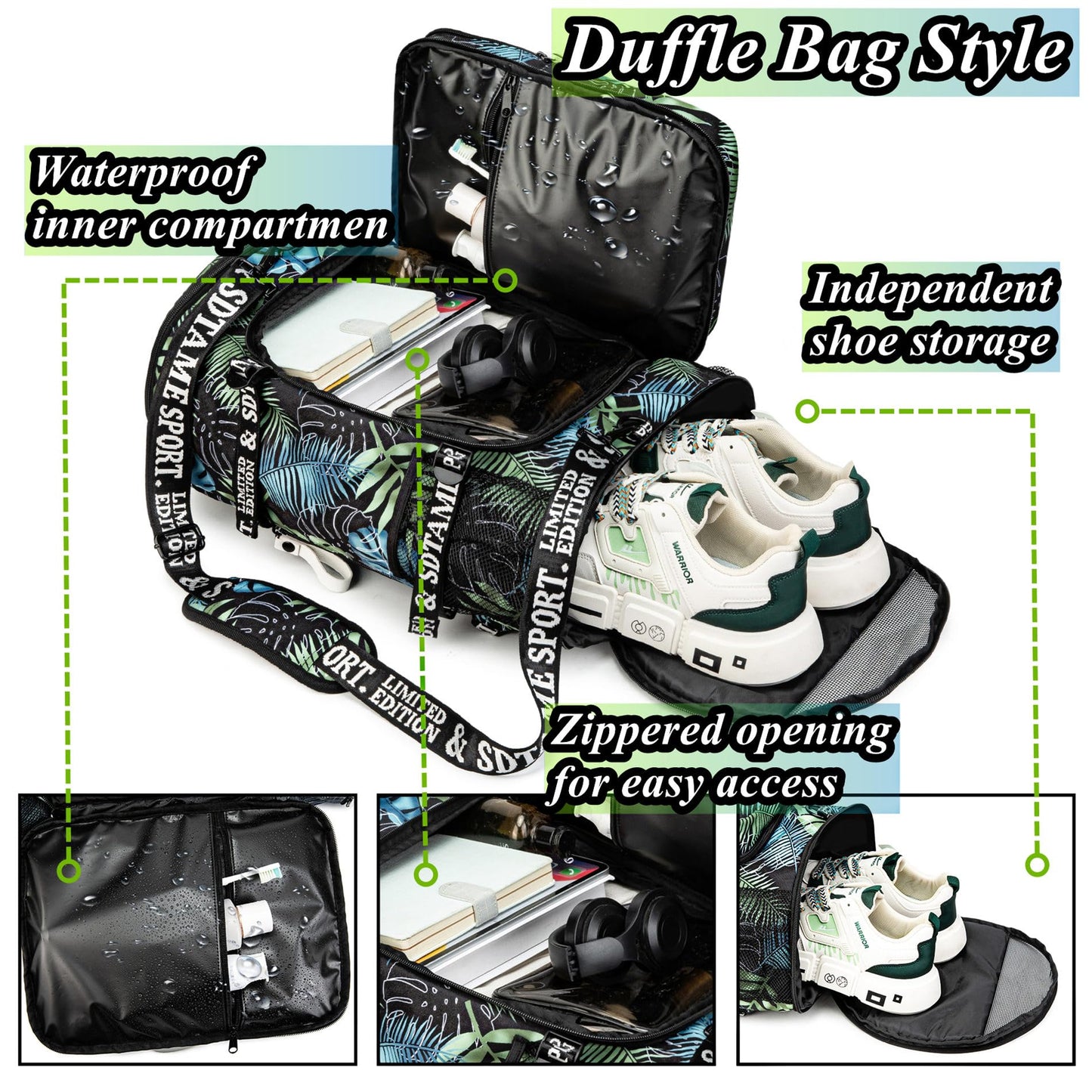 Gym Duffle Bag Backpack with Shoe Compartment,4 ways Travel Backpack for Women and Men,Multi-Functional Weekender bag with Waterproof Layer&Laptop Compartment for Fitness, Travel,Camping(Bronze)