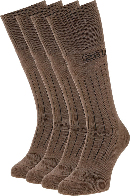 281Z Military Winter Cushioned Mid-Calf Wool Boot Socks - Tactical Trekking Hiking Outdoor Hunting (Coyote Brown, Large 4 Pairs Pack)