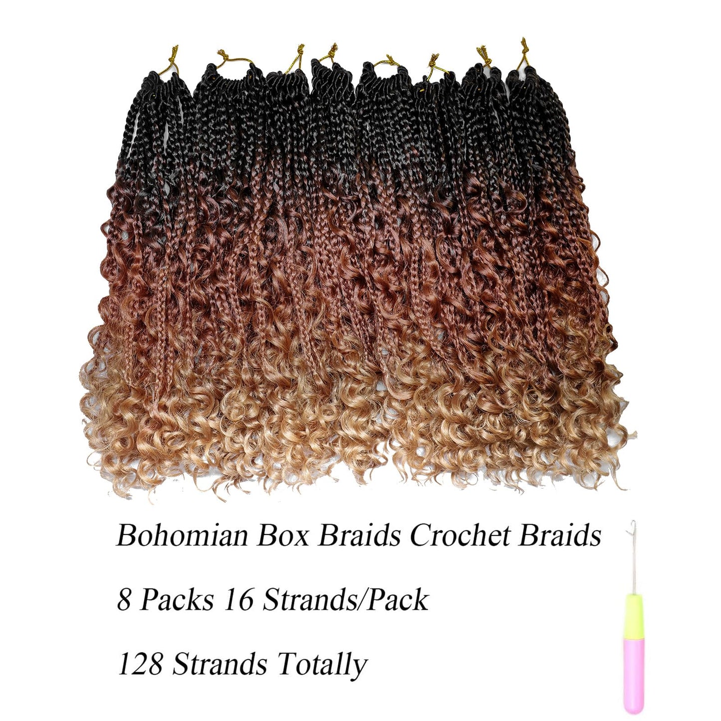 Goddess Box Braids Crochet Hair With Curly Ends 8 Packs-12 Inch Crochet Hair for Black Women Bohomian Crochet Box Braids (1b/30/27, 12inch)
