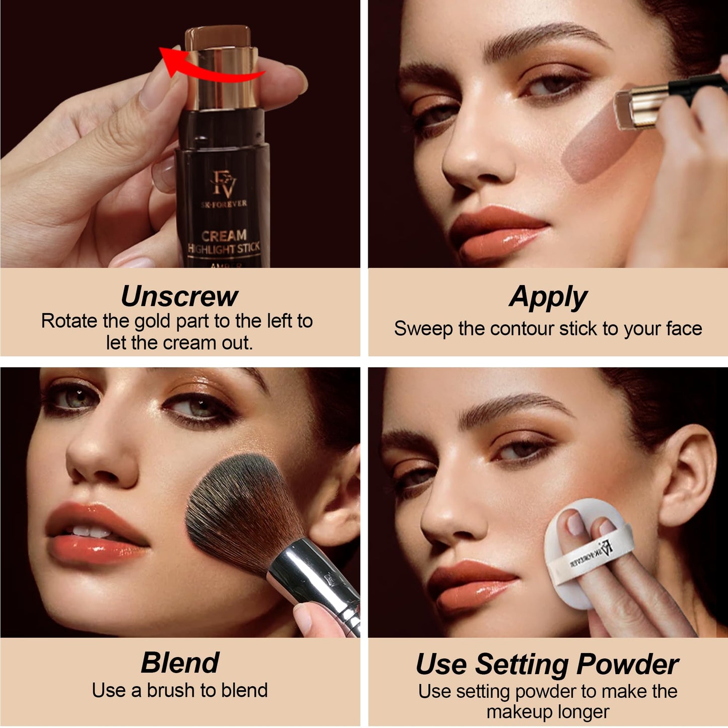 FV Contour Stick, Blendable & Smooth Cream Contour Stick with Natural Finish, Waterproof & Highly Pigmented Face Contour Makeup Stick for Beginners, Long Lasting & Cruelty-free, 02 Mocha