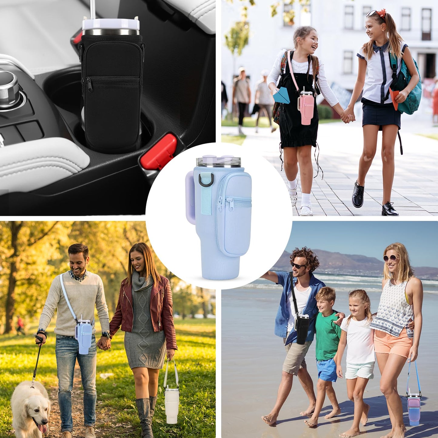 GOEWY Water Bottle Carrier Bag for Stanley 40oz Tumbler with Phone Pocket Water Bottle Holder with Strap Neoprene Water Bottle Pouch for Stanley Cup Accessories