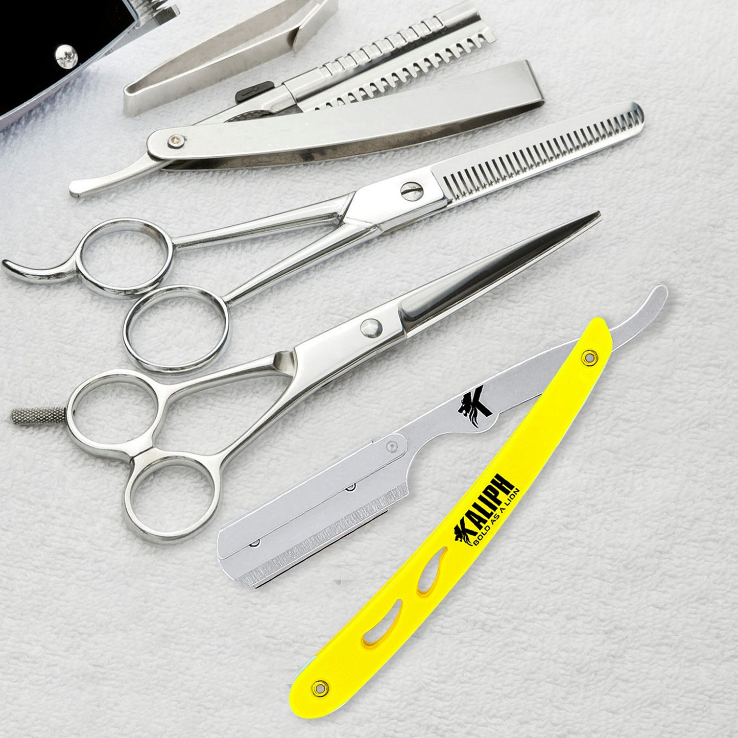 Kaliph Professional Barber Straight Razor For Men - Premium Pack of 2Pcs Shavette Straight Razor With 100 Shaving Blades - Salon Quality Men's Manual Cut Throat Razor For Close Shaving (Black & Yellow
