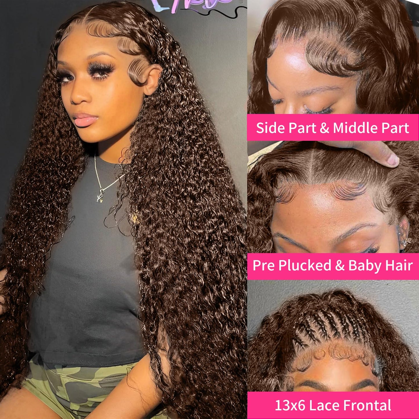 20 Inch Brown Wig Human Hair Pre Plucked 13x6 Chocolate Brown Deep Wave Lace Front Wigs Human Hair 200 Density HD Lace Frontal Brown Curly Wigs for Women Wet and Wavy Glueless Wigs Human Hair
