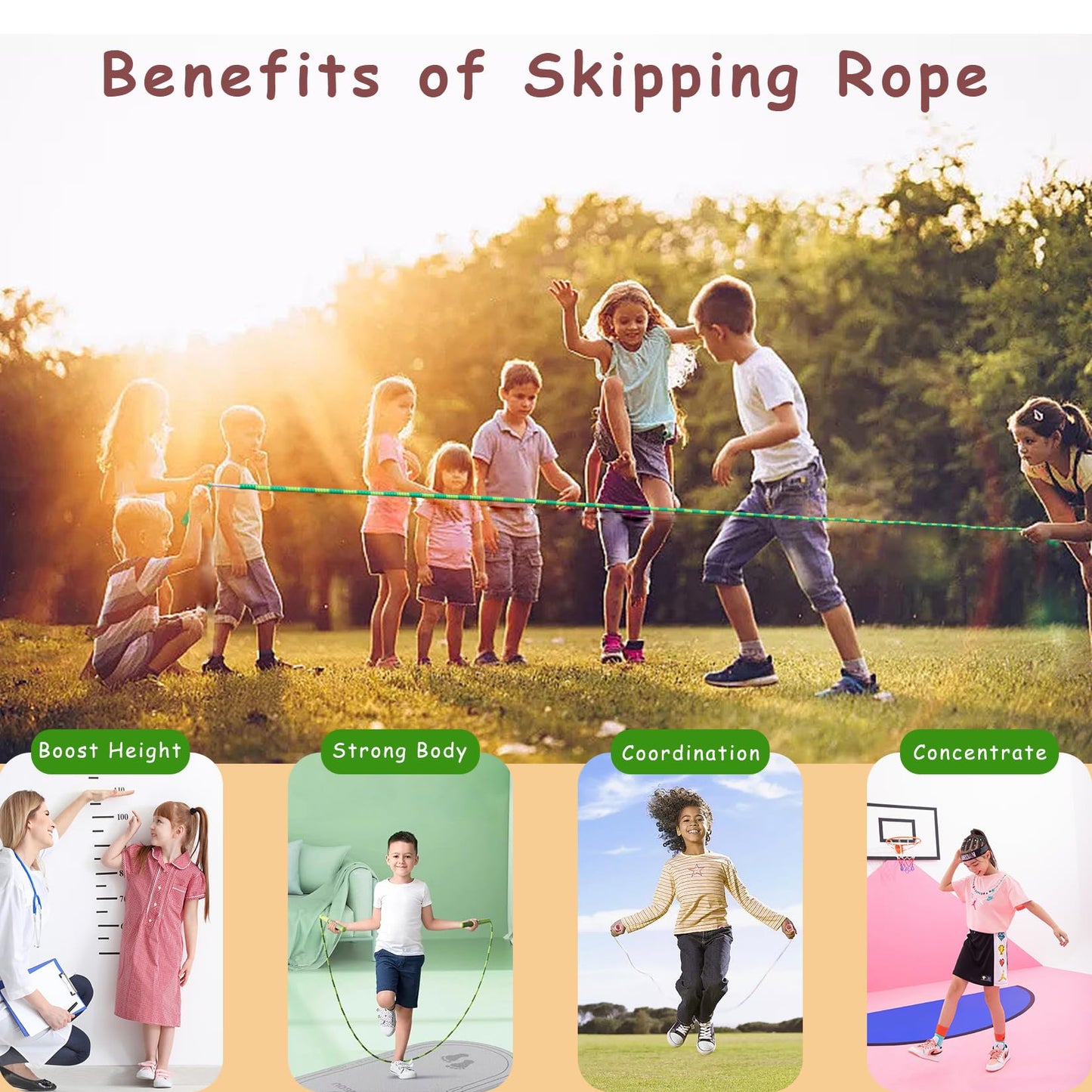 TYSISKNO 2 Pack Jump Rope for Kids Girls and Boys, Soft Beaded Jump Ropes, Adjustable Skipping Rope, Tangle-Free Segmented Rope for Kids and Adults Exercise, Workout and Weight Loss,9.2Ft(Blue&Green)