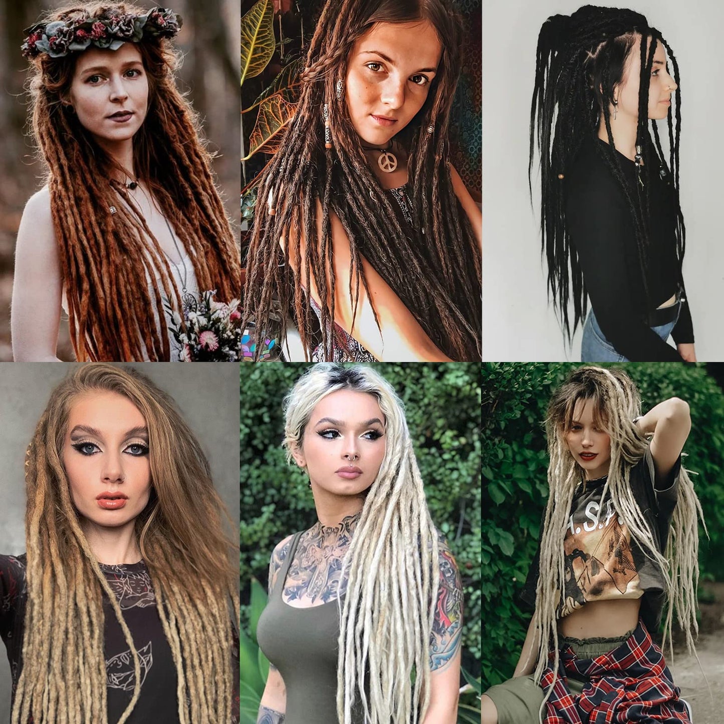 Leeven 40 Strands 24 Inch Dreadlock Extensions Brown Single Ended Hippie Dreads 0.6 cm Width Loc Extensions Reggae Style Synthetic Crochet Hair for Women and Men
