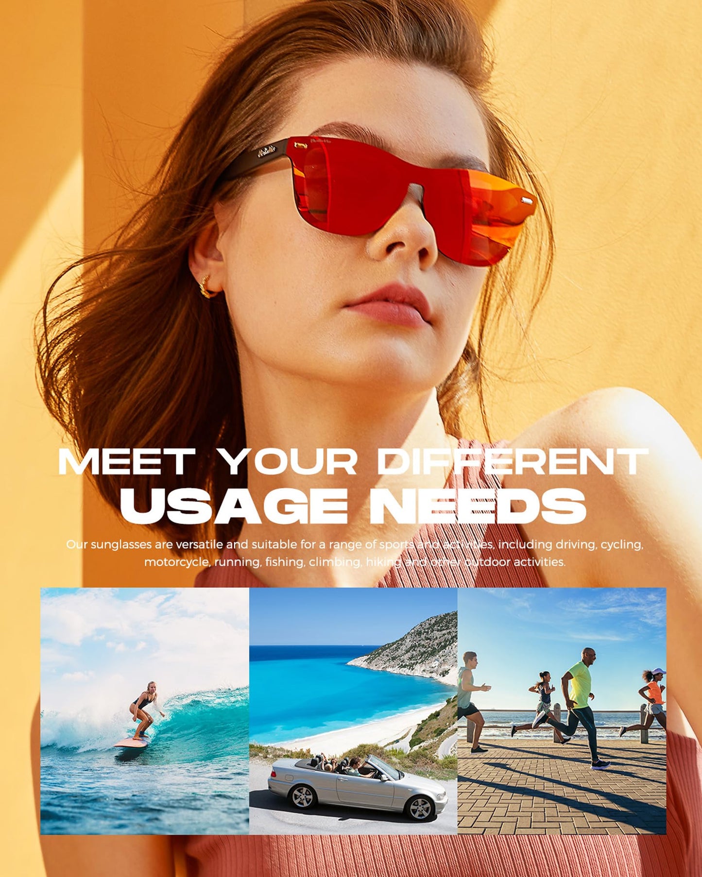 MESHA Polarized Rimless Sunglasses for Men and Women, Trendy Unisex Lightweight Sunglasses, Square Mirrored with Reflective One Piece Orange Lens Sunglasses UV400 Protection for Driving Fishing Golf
