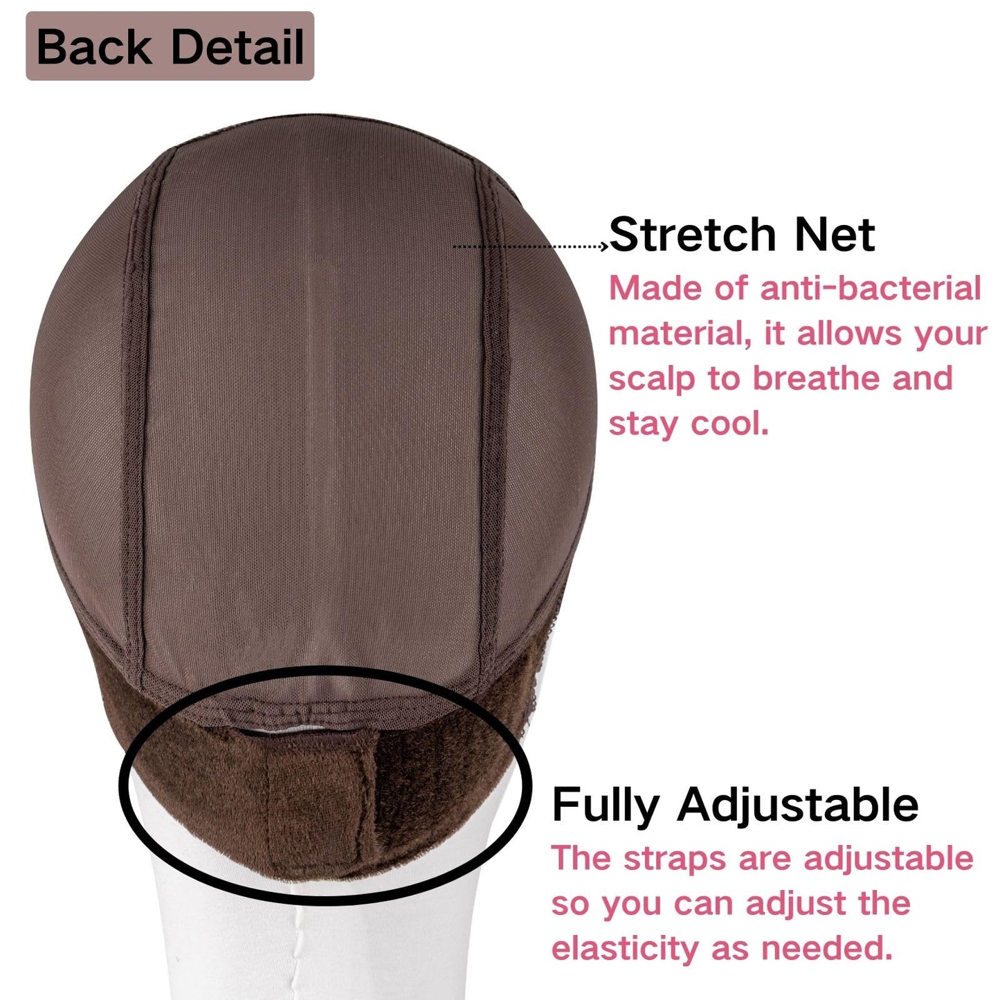 Lace Wig Grip Cap for Women - Small Size Snug Fit 4x5 Transparent Swiss Lace Non-slip Glueless Wig Gripper with Ear-Cutouts Adjustable Velcro Headband (Brown)