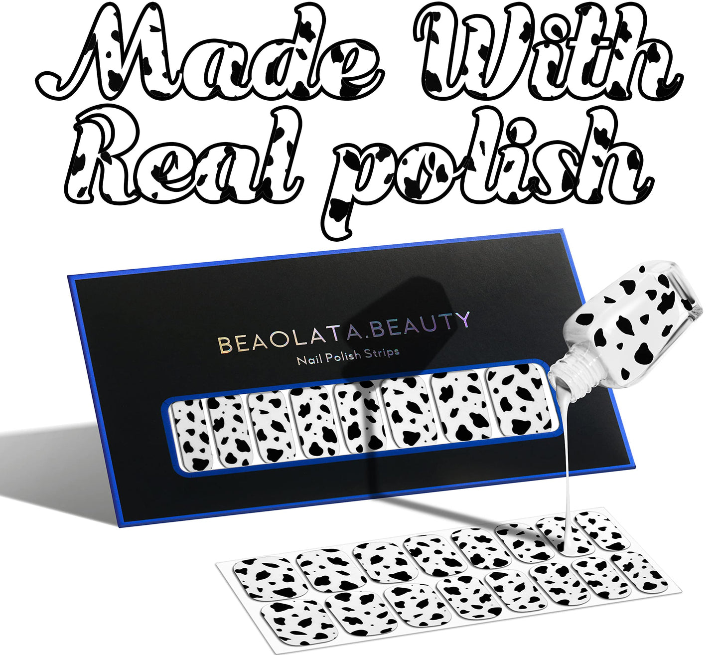 Beaolata Nail Polish Strips, 32PCS Salon Quality Wraps, Long Lasting Gel Nail Stickers for Women Easy Apply& Remove (Milk Black&White)