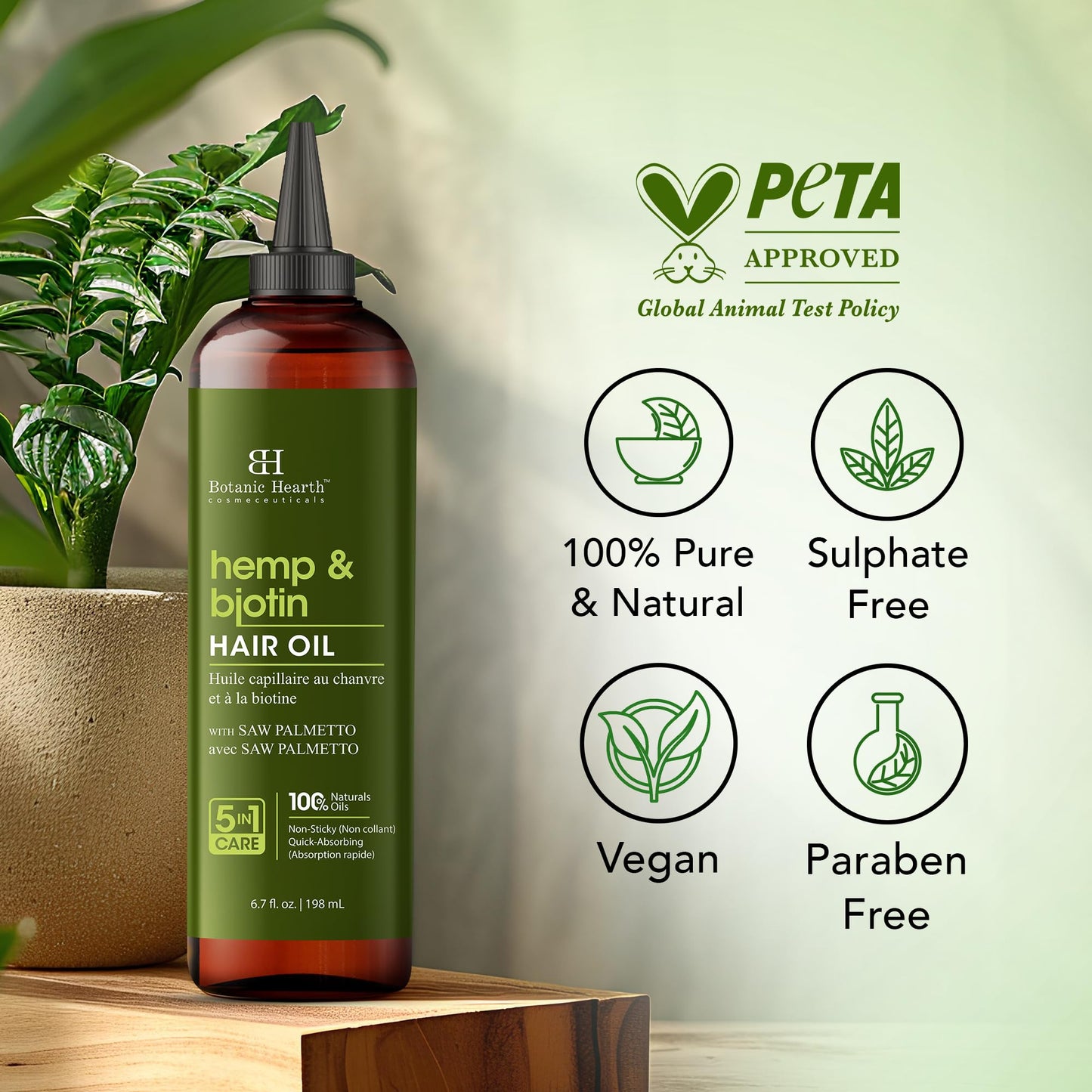 Botanic Hearth Hemp & Biotin Hair Oil (6.7 fl oz) | Nourishing and Strengthening Hair Treatment for Thicker, Healthier-Looking Hair | Paraben Free | Suitable for All Hair Types