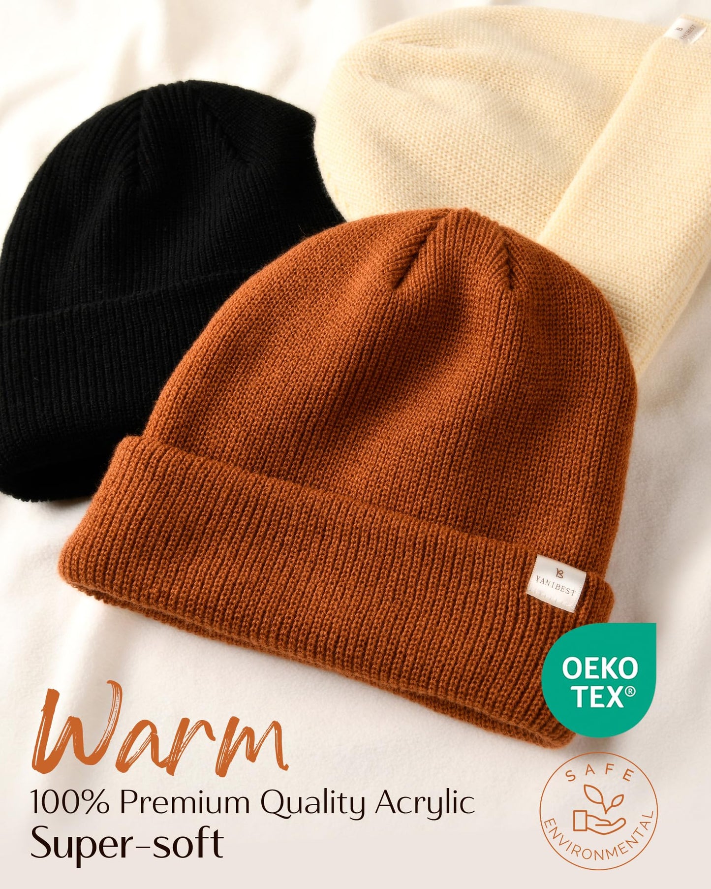 YANIBEST Beanie Hat for Women Men Satin Lined Beanie Hats Winter Hat Womens Cuffed Beanies Knit Skull Cap Warm Ski Hat Unisex Black