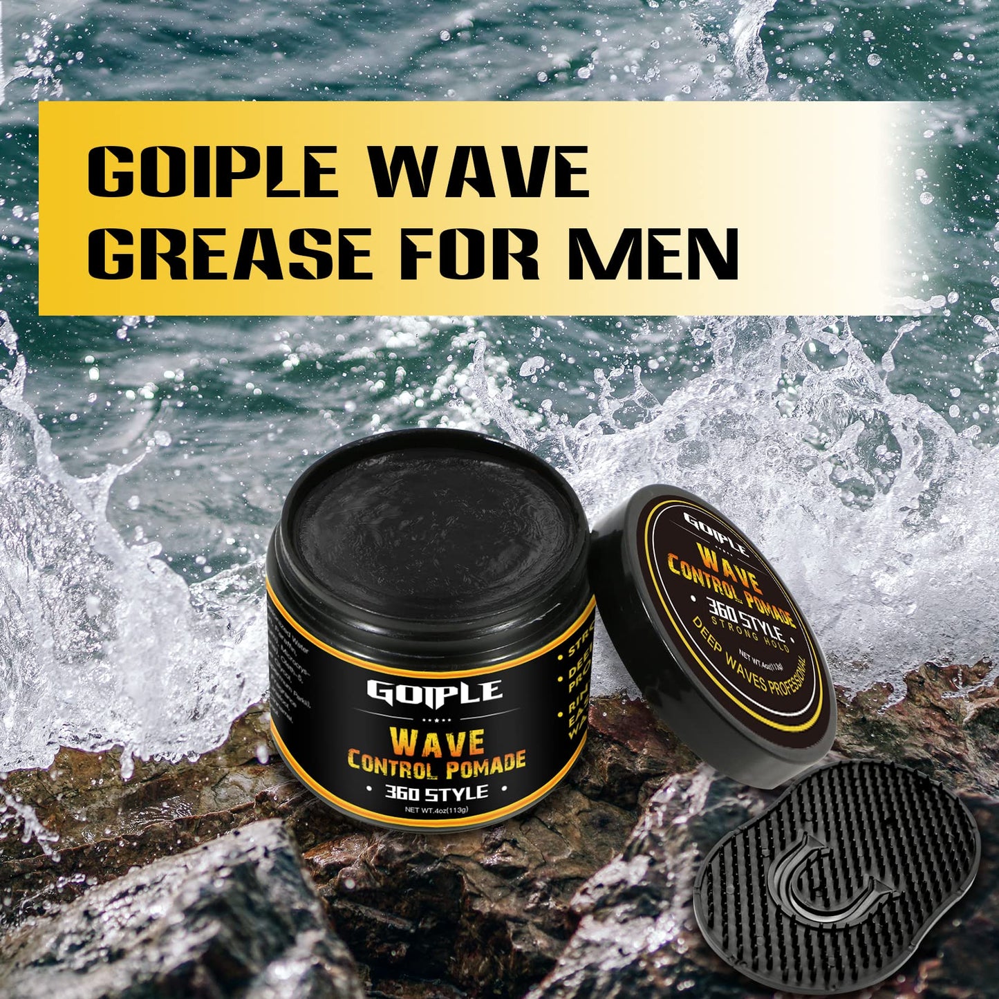 Natural Wave Pomade for Men Strong Hold, Easy Wash 360 Wave Training Hair Cream, Waves Grease for Men Promotes Layered Waves, Moisture, Control & Shine (Wave Pomade+Wave Brushes*2+ Silky Durag)