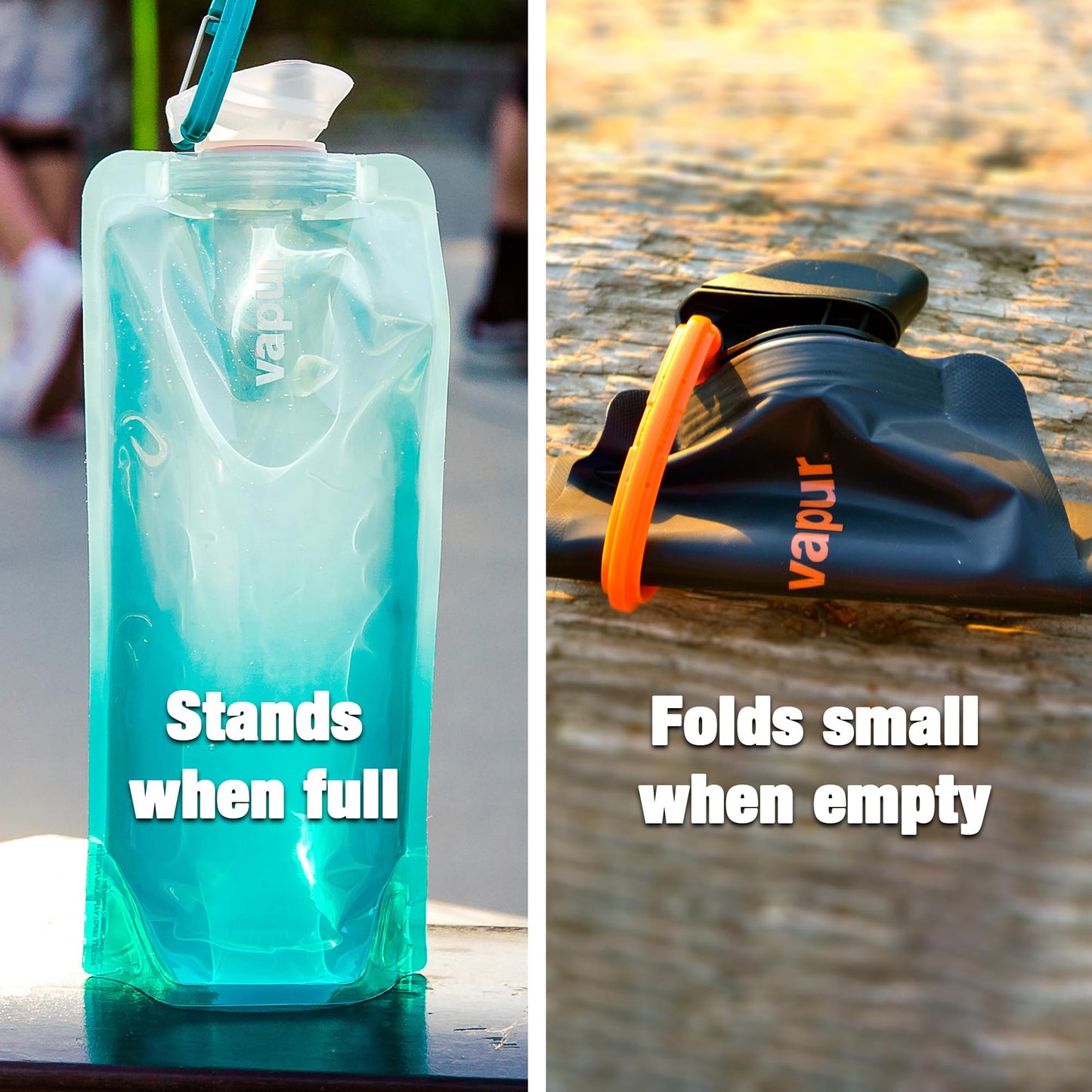 Vapur, Collapsible Water Bottle- 1 Liter, 33 Ounces- Reusable Leak Proof Water Bottles with Carabiner for Working Out, Camping, Backpacking, Hiking, & Travel!, Water Element Anti-Bottle Blue