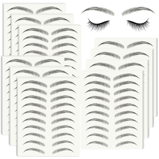 20 Sheets 200 Pairs Eyebrow Tattoo Sticker Waterproof 4D Hair-Like Natural Fake Tattoo Eyebrows Transfers Stickers Peel Off Brows Grooming Shaping Makeup Sticker for Women Girls,Black