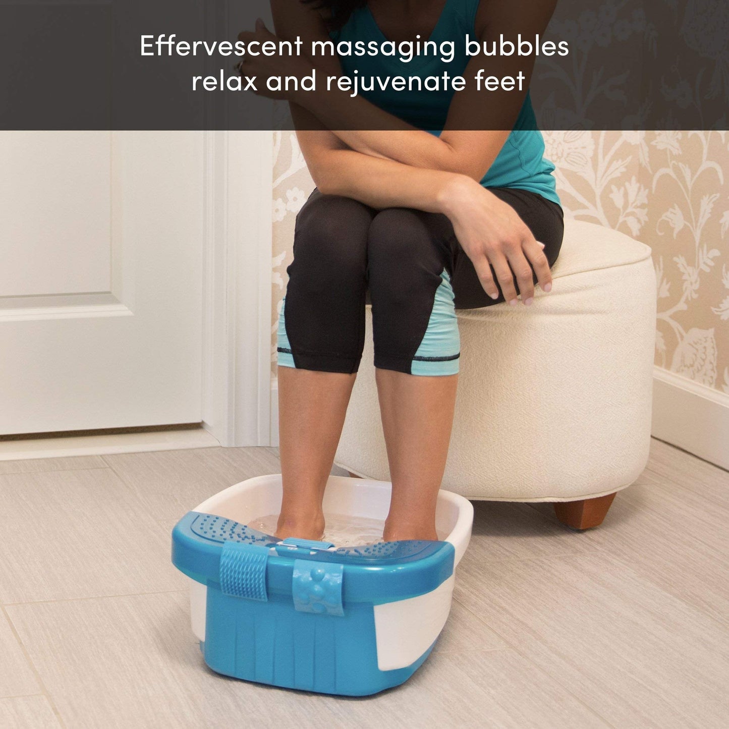 Homedics Bubble Bliss Deluxe Foot Spa with Heat Massaging Arch, 3 Acupressure Attachments, Splash Guard, Raised Nodes Creates Bubbles, Improves Circulation, Soothe Tired Muscles, Built-in Storage