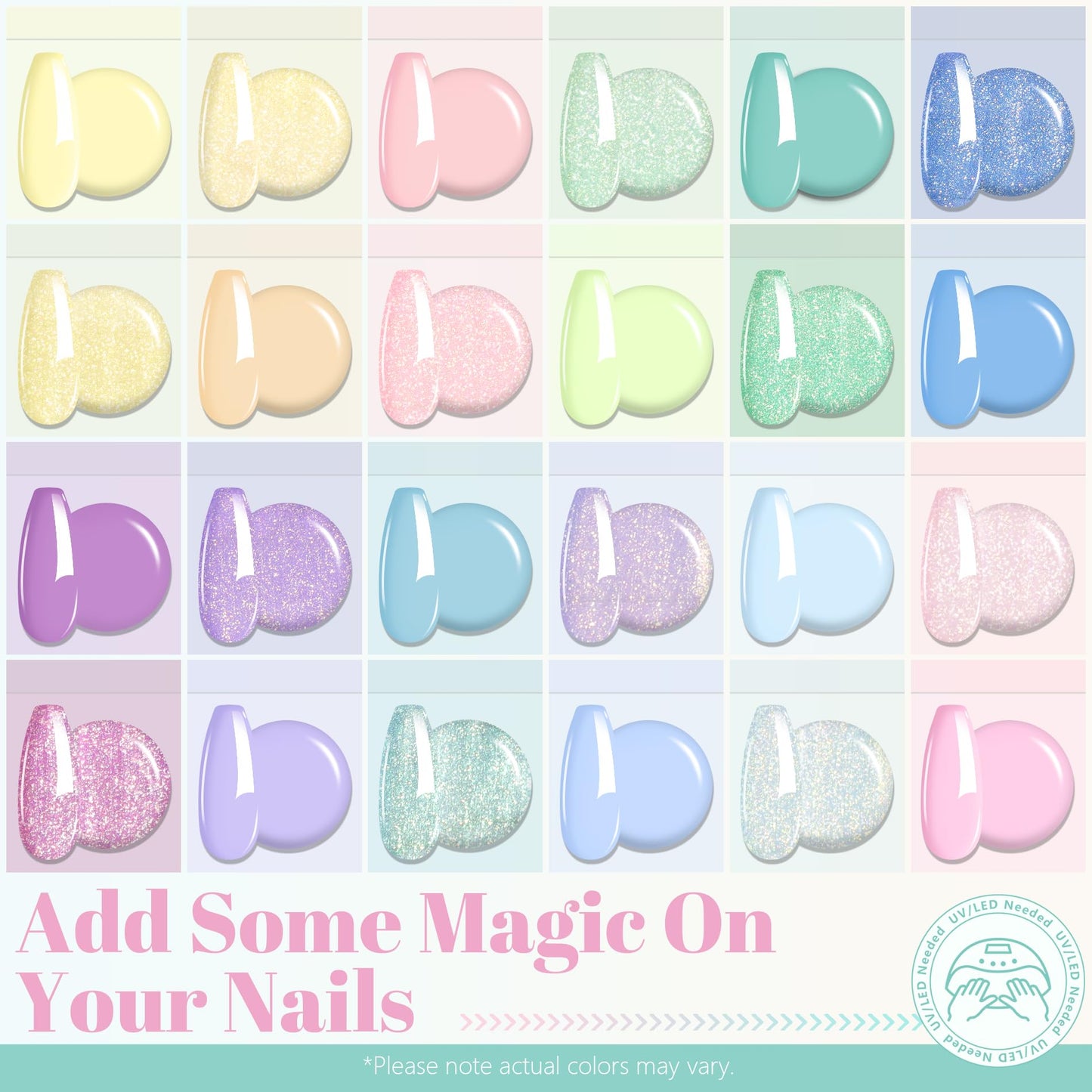 ABAC Pastel Shimmer Solid Gel Polish Set,Spring&Summer Hema-free 24 Colors Soak Off Gel Polish Kit with Double-Ended Nail Art Brush for Salon and Nail Art DIY at Home