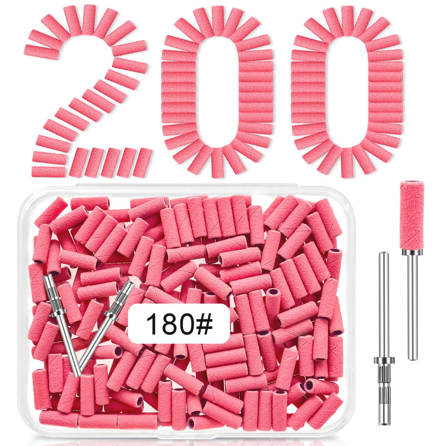 180 Grit Small Nail Sanding Sands, 200 Pcs Pink Sanding Bands for Nail Drill, 180 Fine Grit Sanding Bands for Nail with 3.1 MM Nail Drill Bit, Small Sanding Bands for Natural Nails Acrylic Gel