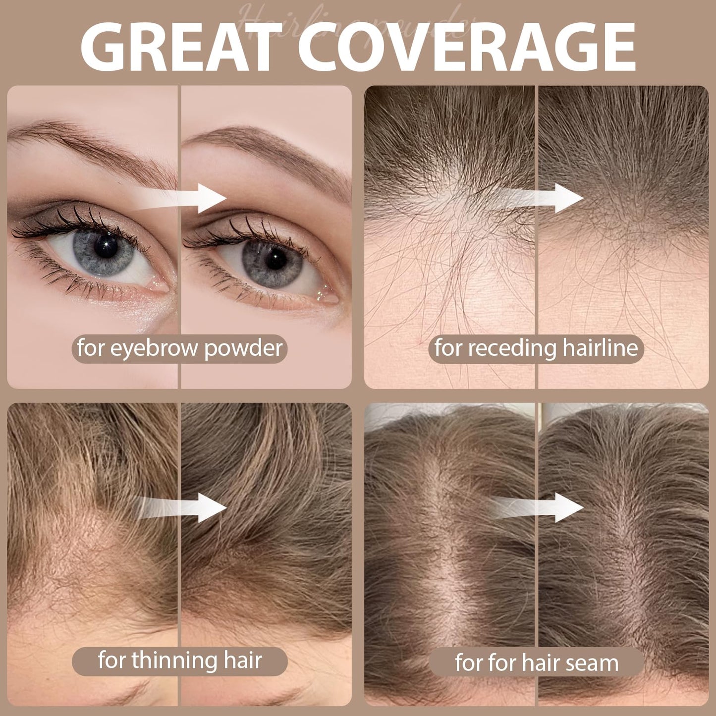 2 Pack Hairline Powder for Women and Men, Used to Root Touch Up Hair Color, Thinning and Gray Hair Coverage and Bald Spots Coverage, Light Brown