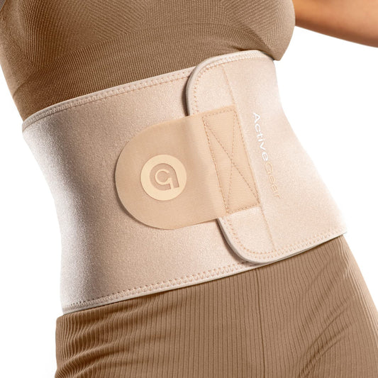 ActiveGear Waist Trainer for Women & Men – Skin Colored Sweat Band Waist Trimmer Belt for a Toned Look - Reinforced Trim and Extra Secure Fastening (Latte, Medium: 8” x 42”)