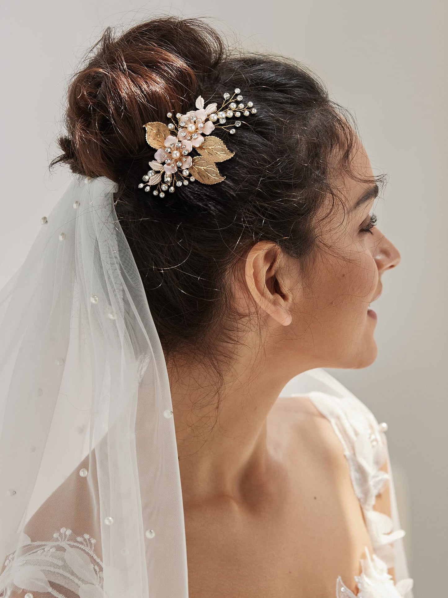 SWEETV Gold Wedding Hair Comb-Handmade Bridal Hair Clip Wedding Hair Accessories for Women