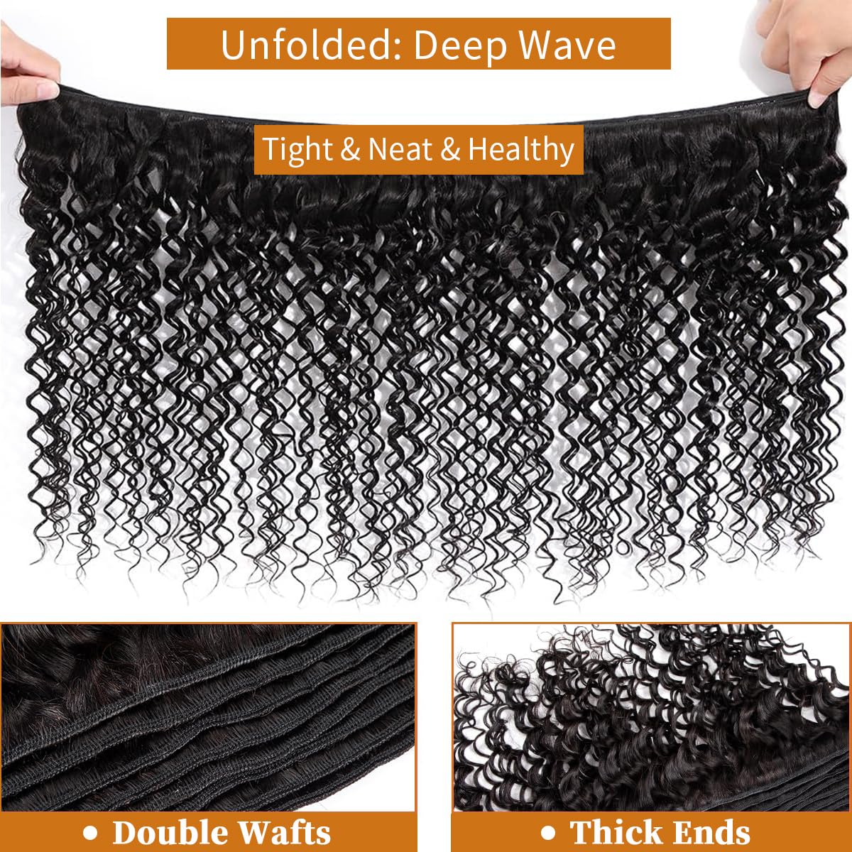 12A Deep Wave Human Hair Bundles 20 20 20Inch Curly Bundles Human Hair 100% Unprocessed Human Hair Bundles Deep Wave Weft Extensions Weave Natural Black 300g