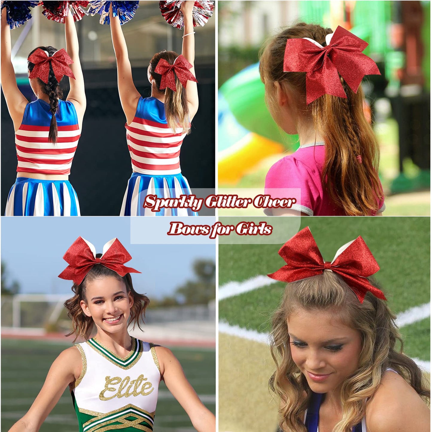 16PCS 8" Large Glitter Cheer Bows for Cheerleaders, CN Sparkly Hair Bows with Elastic Hair Ties Accessories for Teens Girls Women Cheerleading Softball Competition Sports