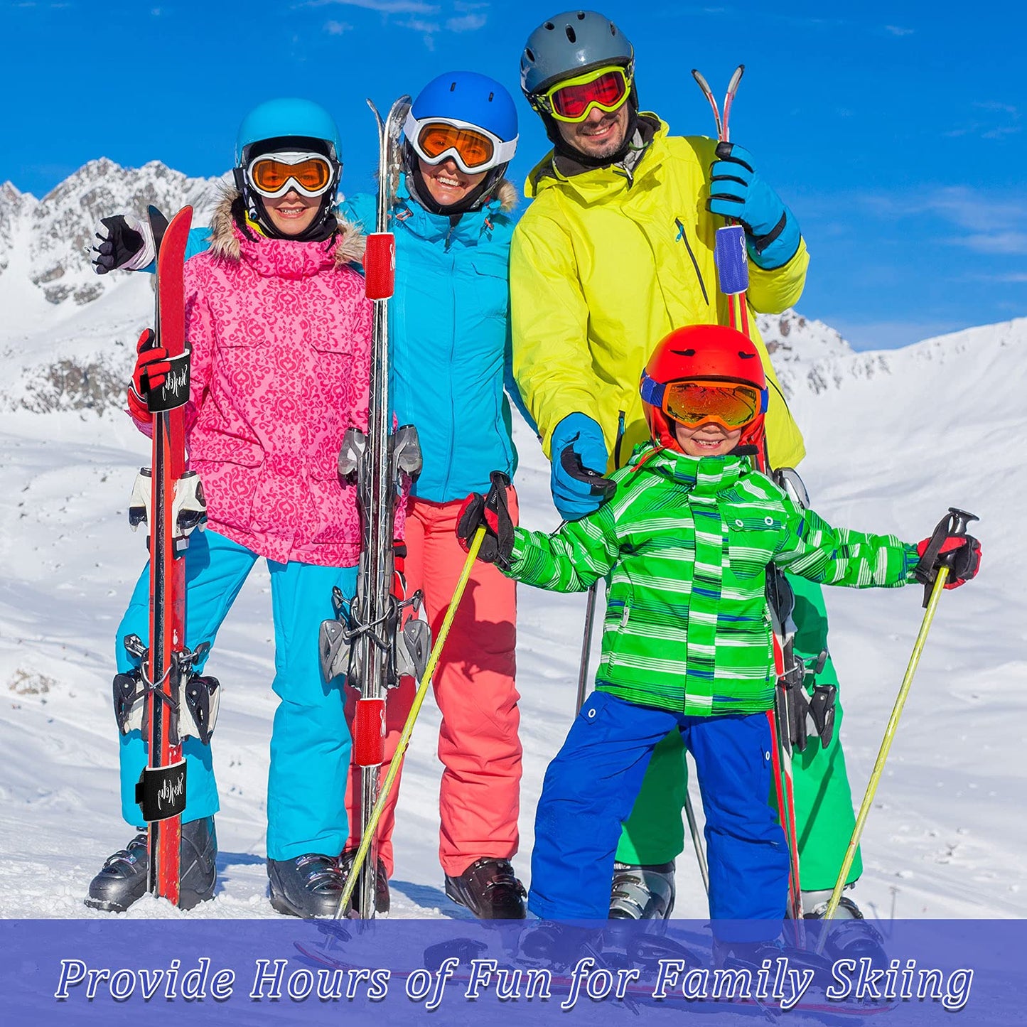 10 Pieces Ski Strap Fasteners Tape Adjustable Ski Wraps Ties for Carrying Ski Gear Winter Christmas (Red, Blue, Black)