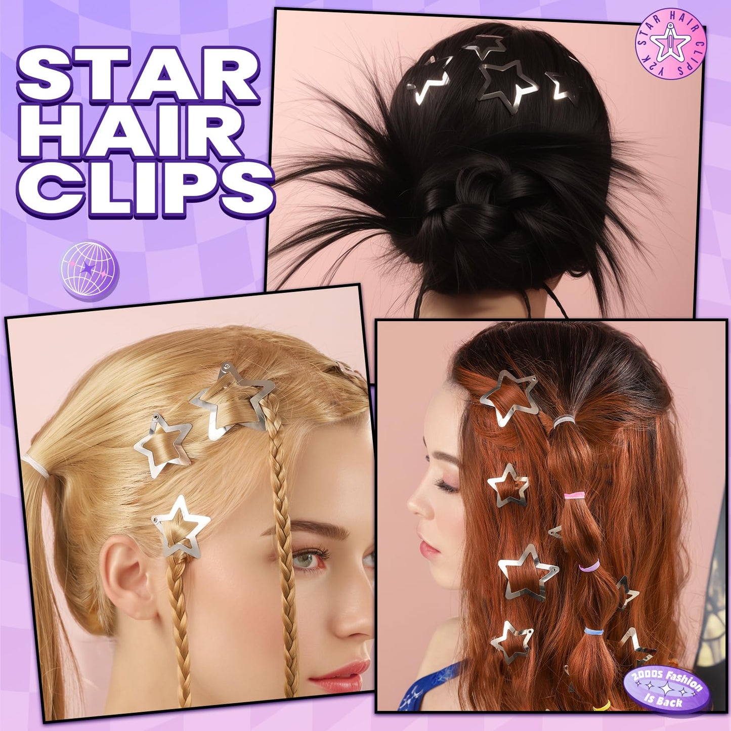 YGDZ Star Hair Clips and Barrettes Set - 20 pcs 1.22" Y2K Hair Accessories, 10 pcs 1.61" Silver Clips for Girls Women, Rave Accessories, Non-Slip Metal Snap Hair Clips