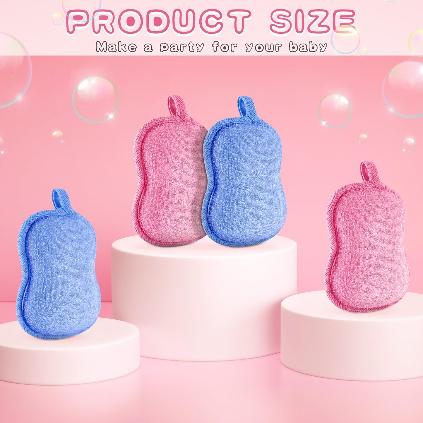 Tatuo 4 Pieces Baby Bath Sponge Cotton Baby Sponge Toddler Soft and Absorbent Loofah for Kids Babies Men Women(Pink,Blue)