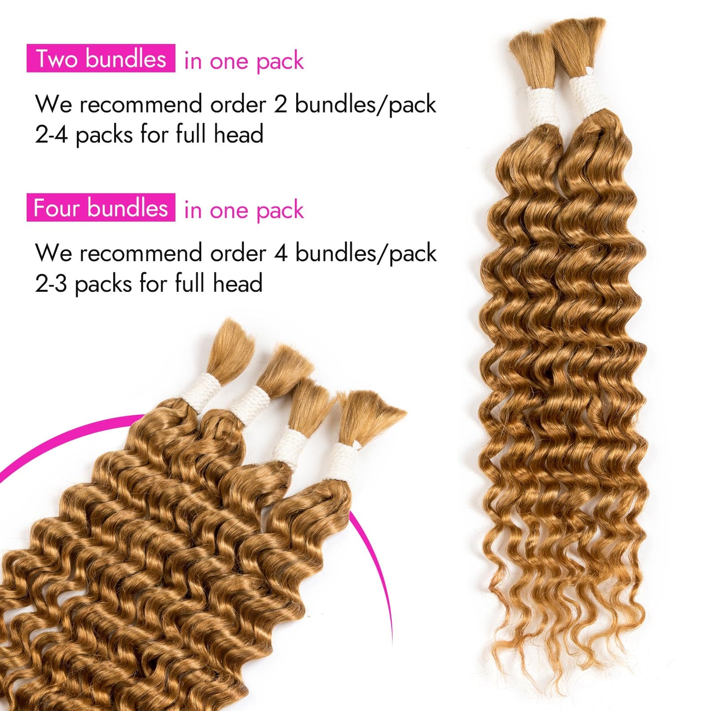 28 Inch Human Braiding Hair Deep Water Wave 4 Bundles/Pack 100g, Bulk Human Hair Braiding Hair for Boho Braids Honey Blonde, Curly Wet and Wavy Braiding Boho Human Hair for Braiding No Weft