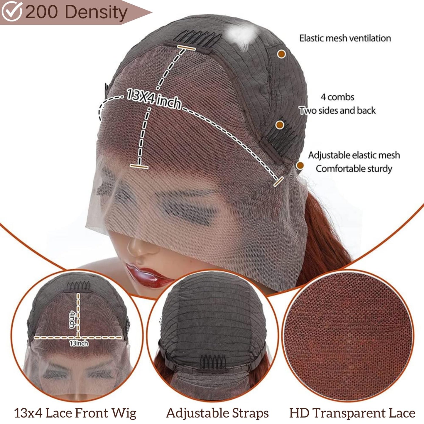 AAKJJ Reddish Brown Deep Wave Lace Front Wigs Human Hair 13x4 HD Transparent Lace Front Wigs for Women Copper Auburn Colored Human Hair Wig Glueless Pre Plucked with Baby Hair 200 Density 24 Inch