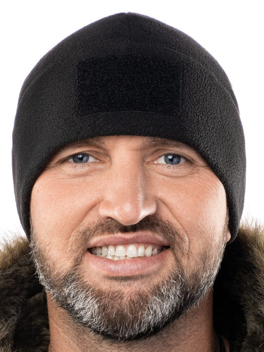 2SBR 2SABERS Tactical Winter Fleece Beanie with Patch Panel – Skull Watch Cap Hat Army