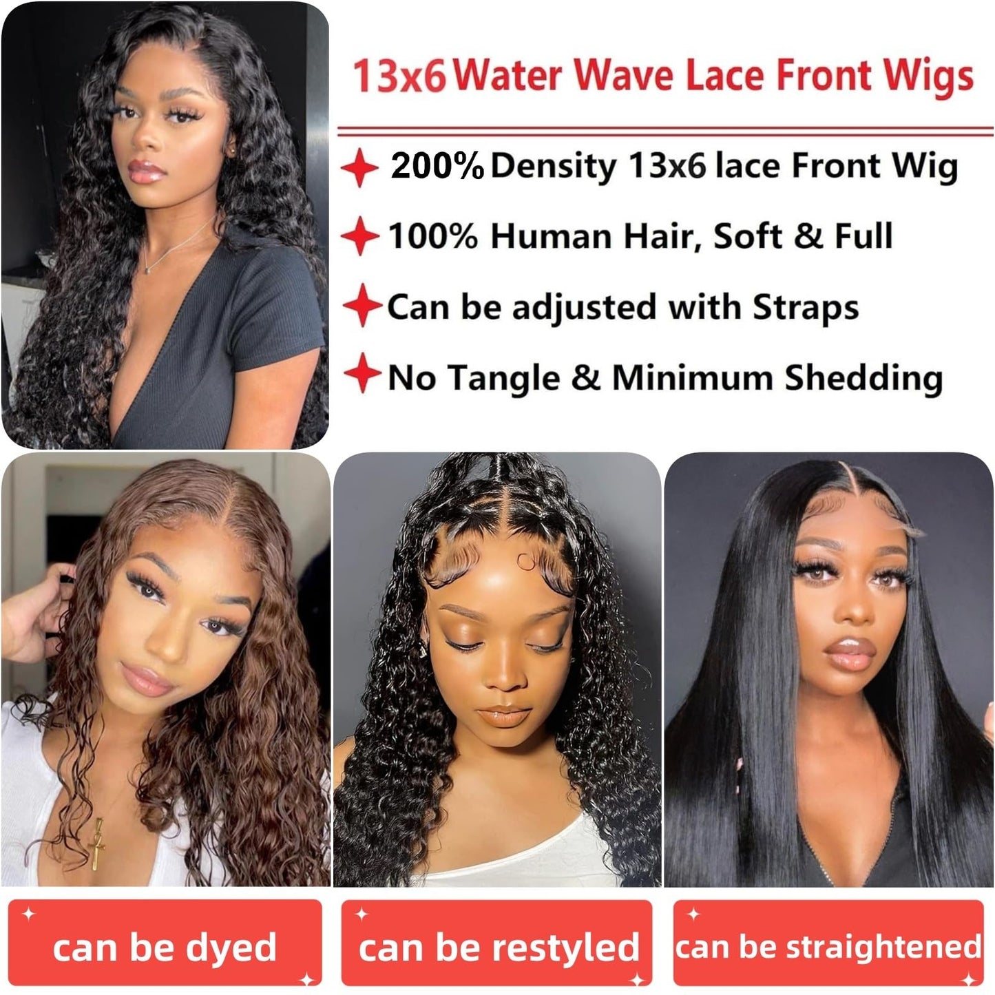 13x6 Water Wave Lace Front Wigs Human Hair 22 Inch 200% Density Wet and Wavy HD Transparent Lace Frontal Wig For Black Women Glueless Wigs Human Hair Pre Plucked with Baby Hair