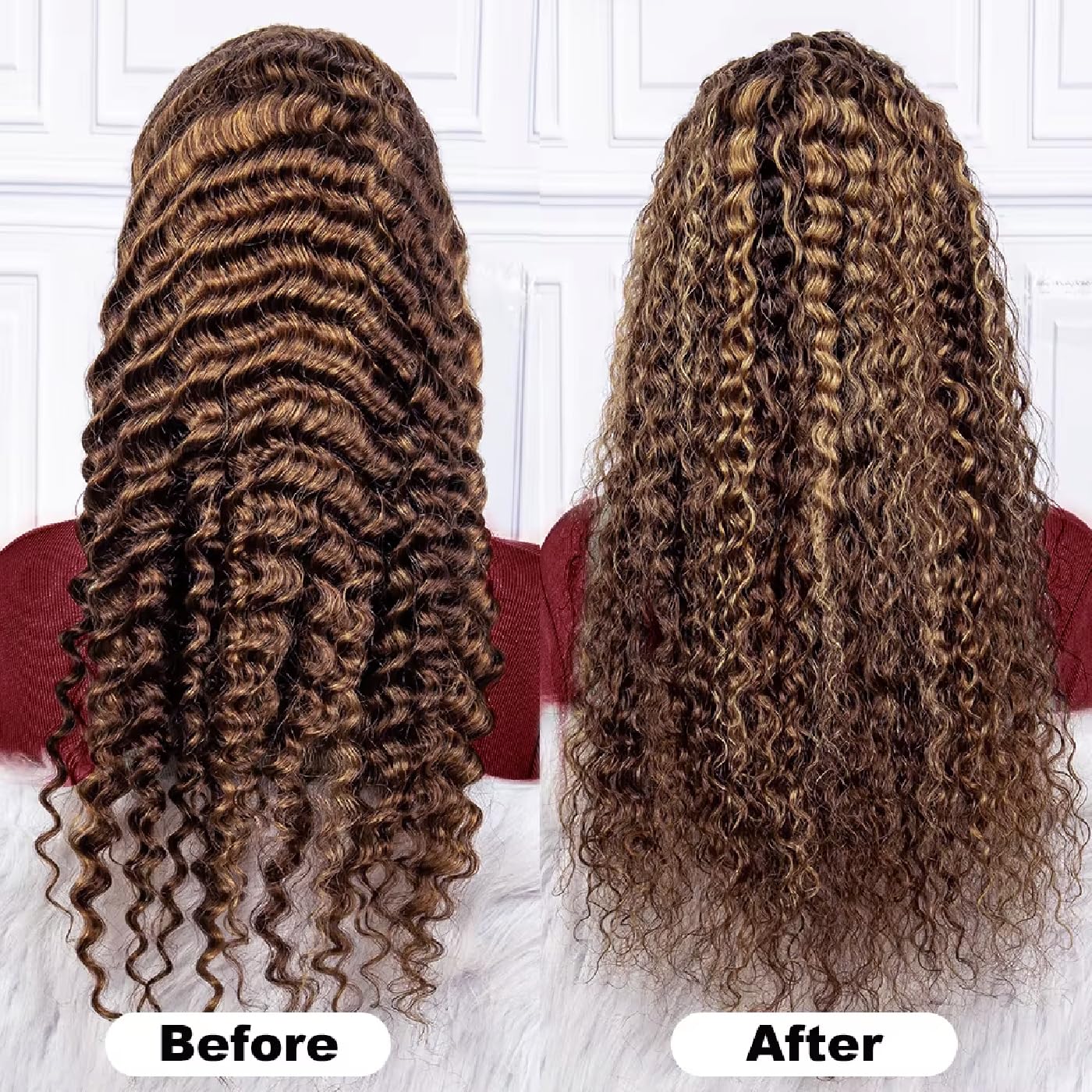 13x6 Highlight Ombre Deep Wave Lace Front Wigs Human Hair Pre Plucked 22 Inch P4/27 Colored Glueless Wigs Human Hair Honey Blonde Curly Human Hair Wig for Women with Baby Hair 180 Density