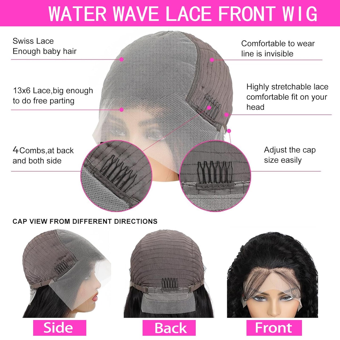 GYAJEP 13x6 HD Trasparent Lace Front Wigs Human Hair 180% Density Water Wave Wig Glueless Lace Frontal Wigs for Women Human Hair Pre Plucked with Baby Hair Wet and Wavy Wig (24 inch)